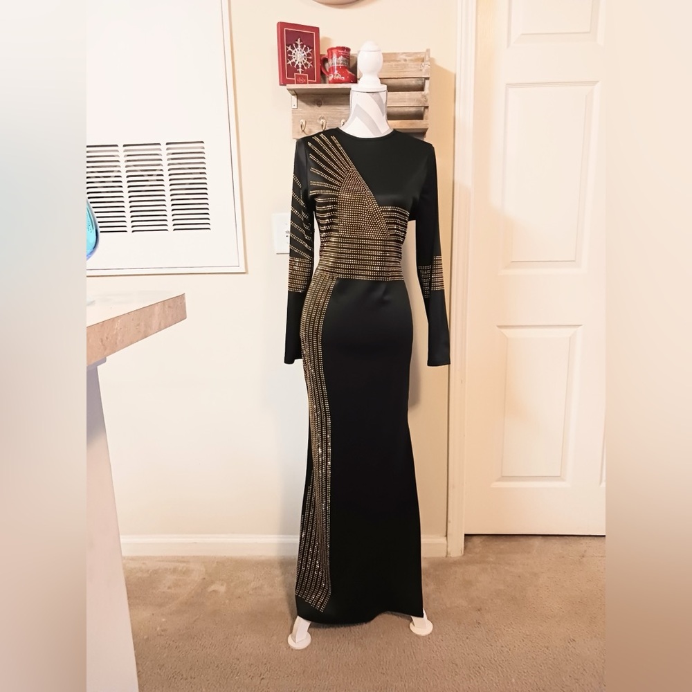 Women's High Slit Formal Dress/High round neckline